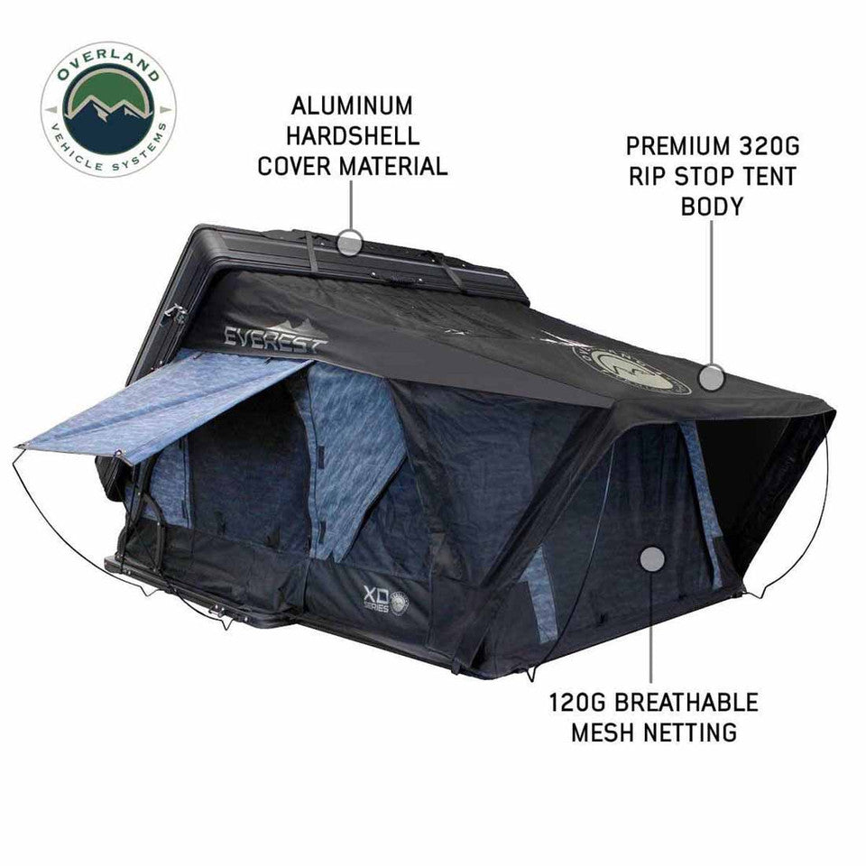 Overland Vehicle Systems XD Everest Cantilever Aluminum Hard Shell Roof Top Tent, Blue Body & Black Rainfly 18489902