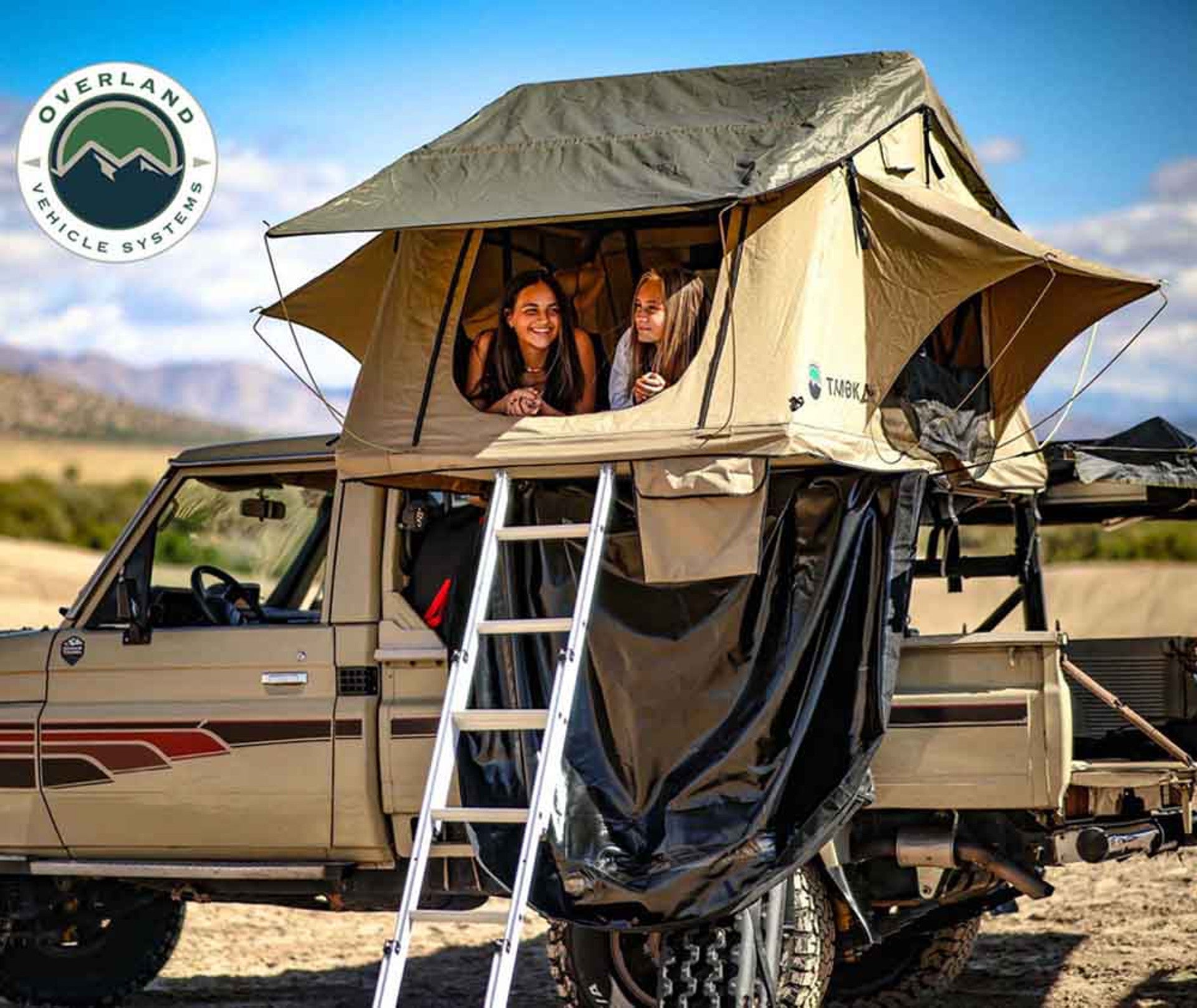 Overland Vehicle Systems LD TMBK 3 Soft Shell Roof Top Tent, Tan Body & Green Rainfly 18119733