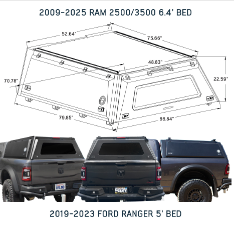 Overland Vehicle Systems Expedition Truck Cap W/Full Wing Doors, Front and Rear Windows & 3rd Brake Light 70100001