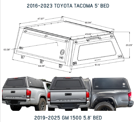 Overland Vehicle Systems Expedition Truck Cap W/Full Wing Doors, Front and Rear Windows & 3rd Brake Light 70100001