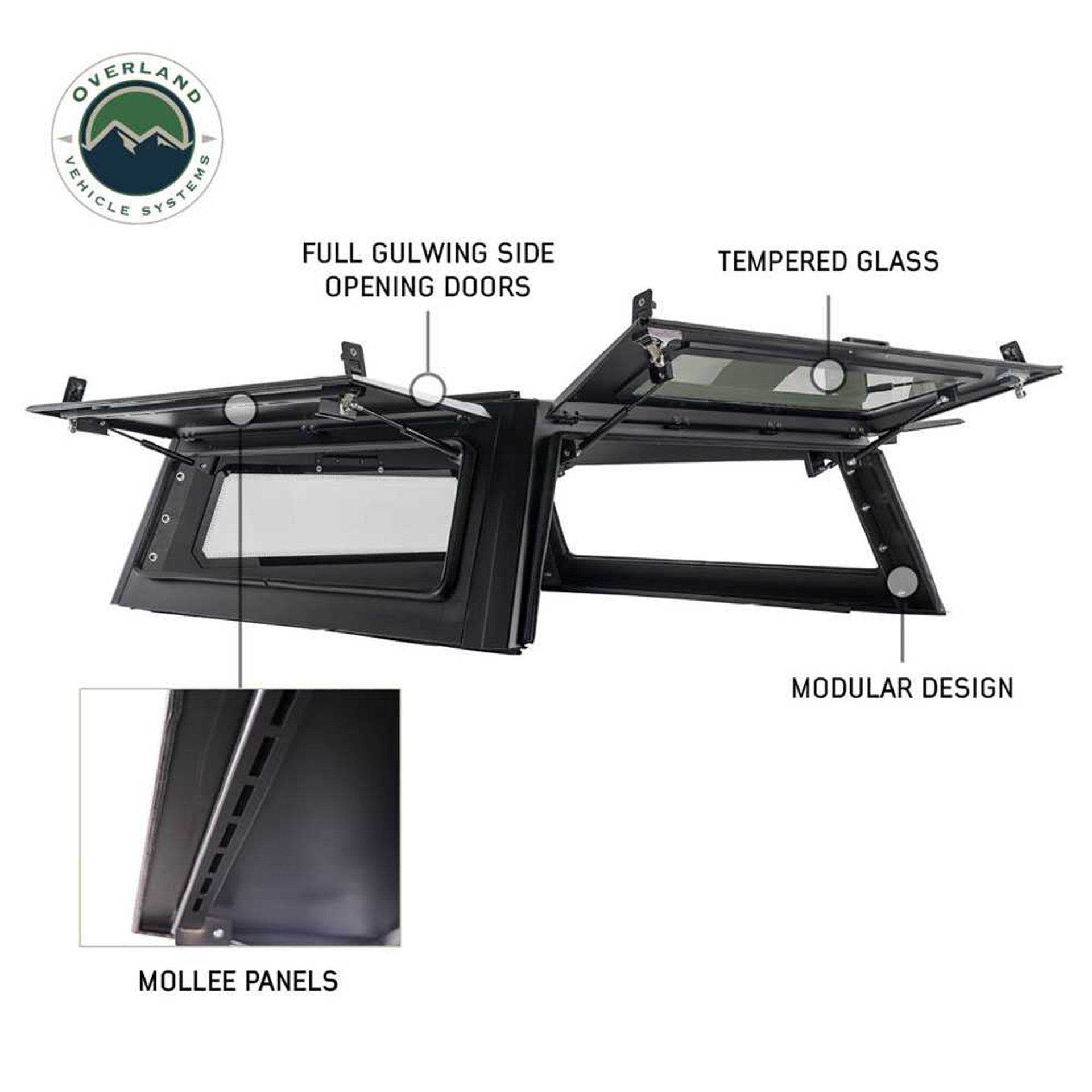 Overland Vehicle Systems Expedition Truck Cap W/Full Wing Doors, Front and Rear Windows & 3rd Brake Light 70100001