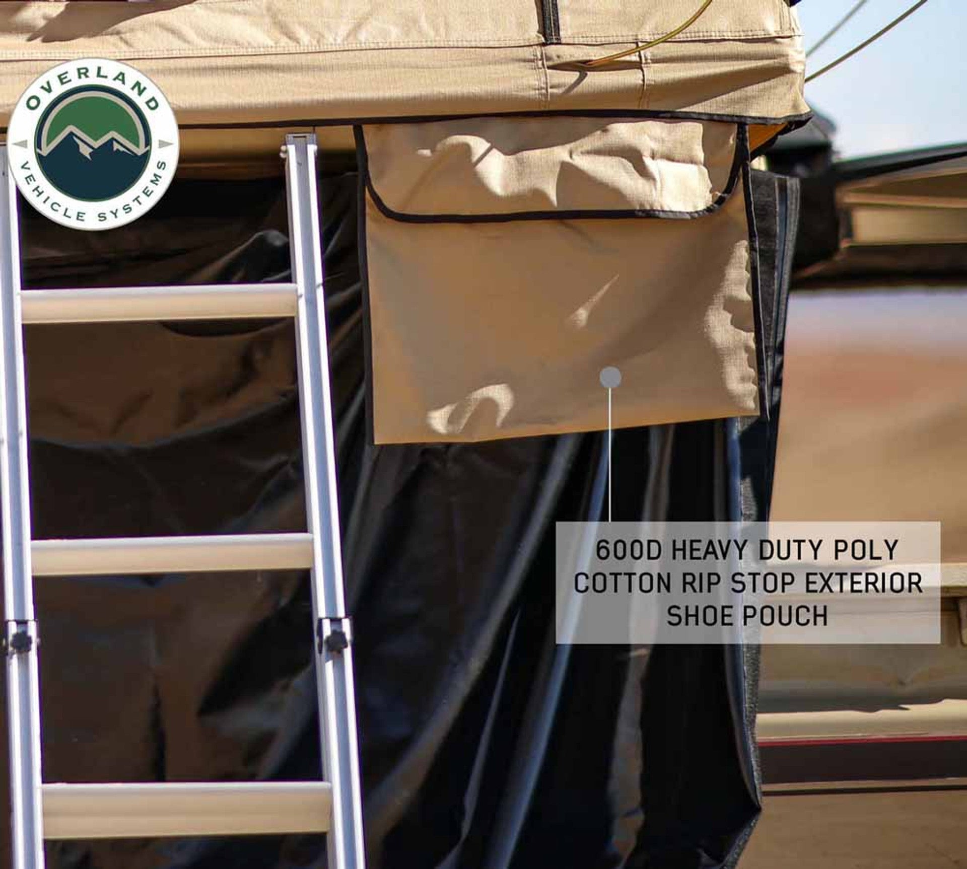 Overland Vehicle Systems LD TMBK 3 Soft Shell Roof Top Tent, Tan Body & Green Rainfly 18119733