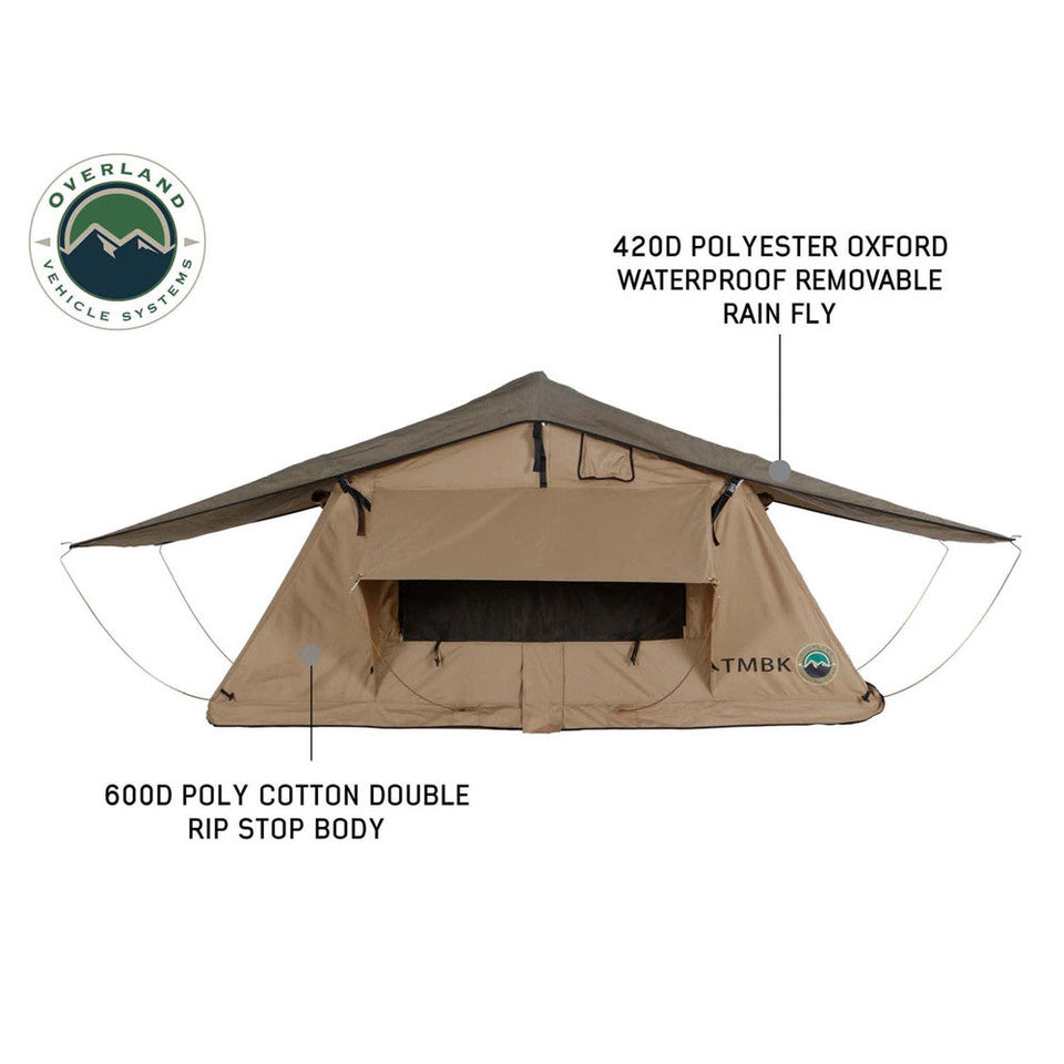 Overland Vehicle Systems LD TMBK 3 Soft Shell Roof Top Tent, Tan Body & Green Rainfly 18119733