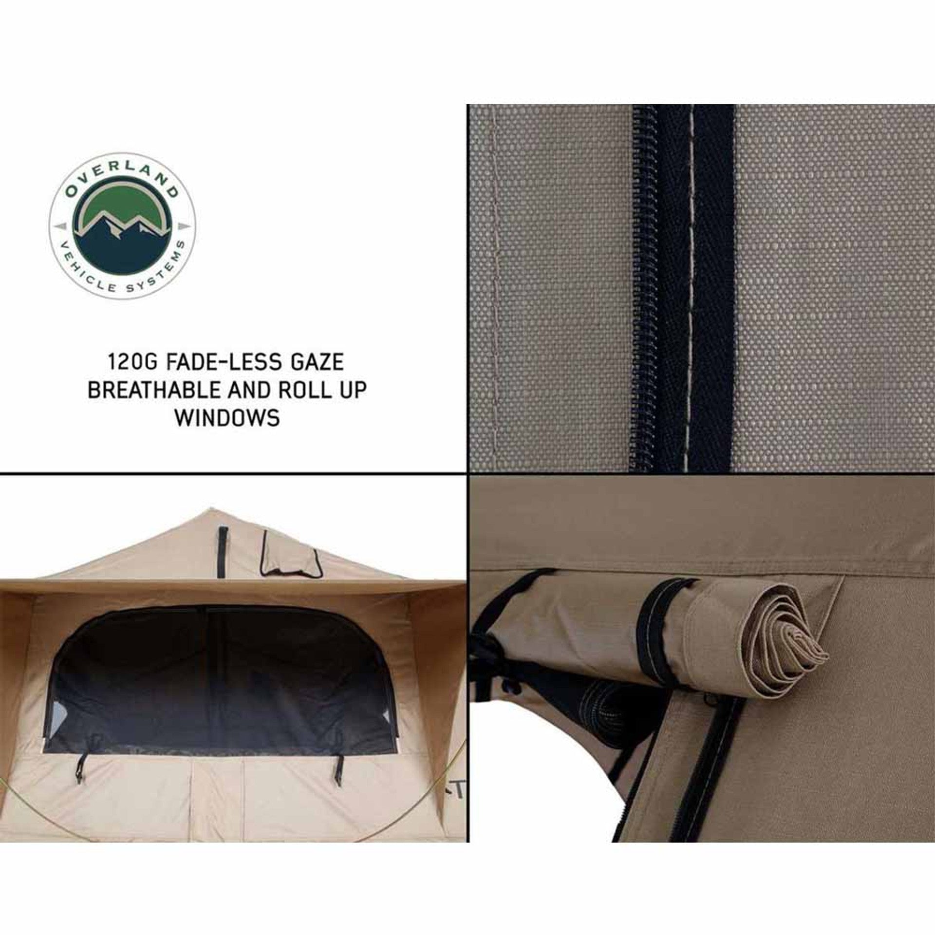 Overland Vehicle Systems LD TMBK 3 Soft Shell Roof Top Tent, Tan Body & Green Rainfly 18119733
