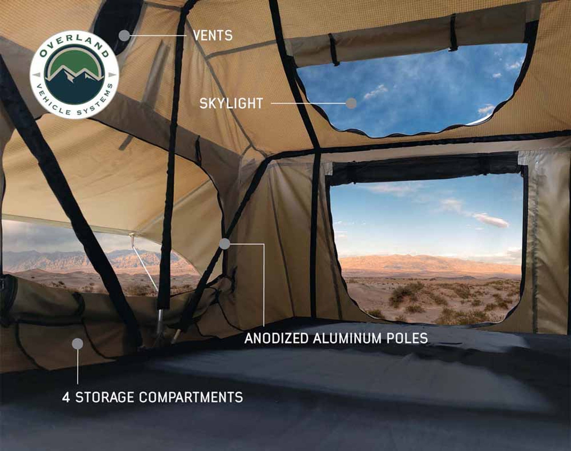 Overland Vehicle Systems LD TMBK 3 Soft Shell Roof Top Tent, Tan Body & Green Rainfly 18119733