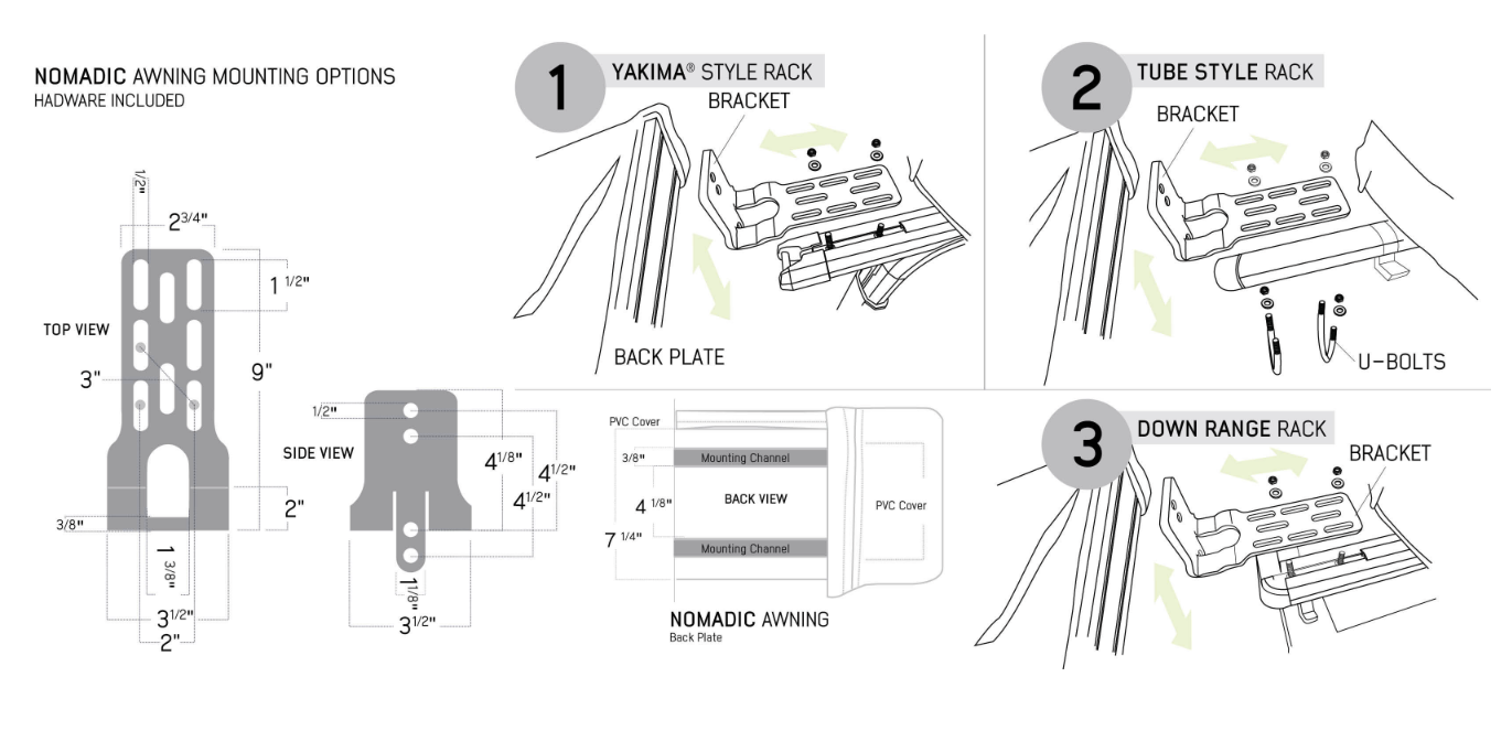 Overland Vehicle Systems HD Nomadic 270 Passenger Side Awning with Bracket Kit for Mid/High Roofline Vans  19529908