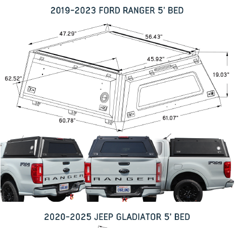 Overland Vehicle Systems Expedition Truck Cap W/Full Wing Doors, Front and Rear Windows & 3rd Brake Light 70100001