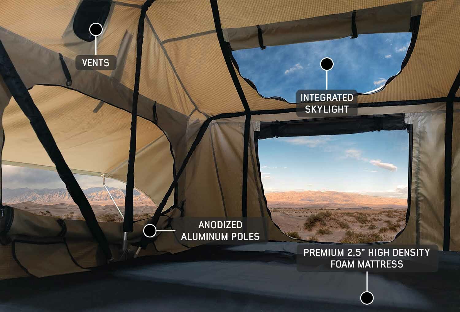 Overland Vehicle Systems LD TMBK 3 Soft Shell Roof Top Tent, Tan Body & Green Rainfly 18119733